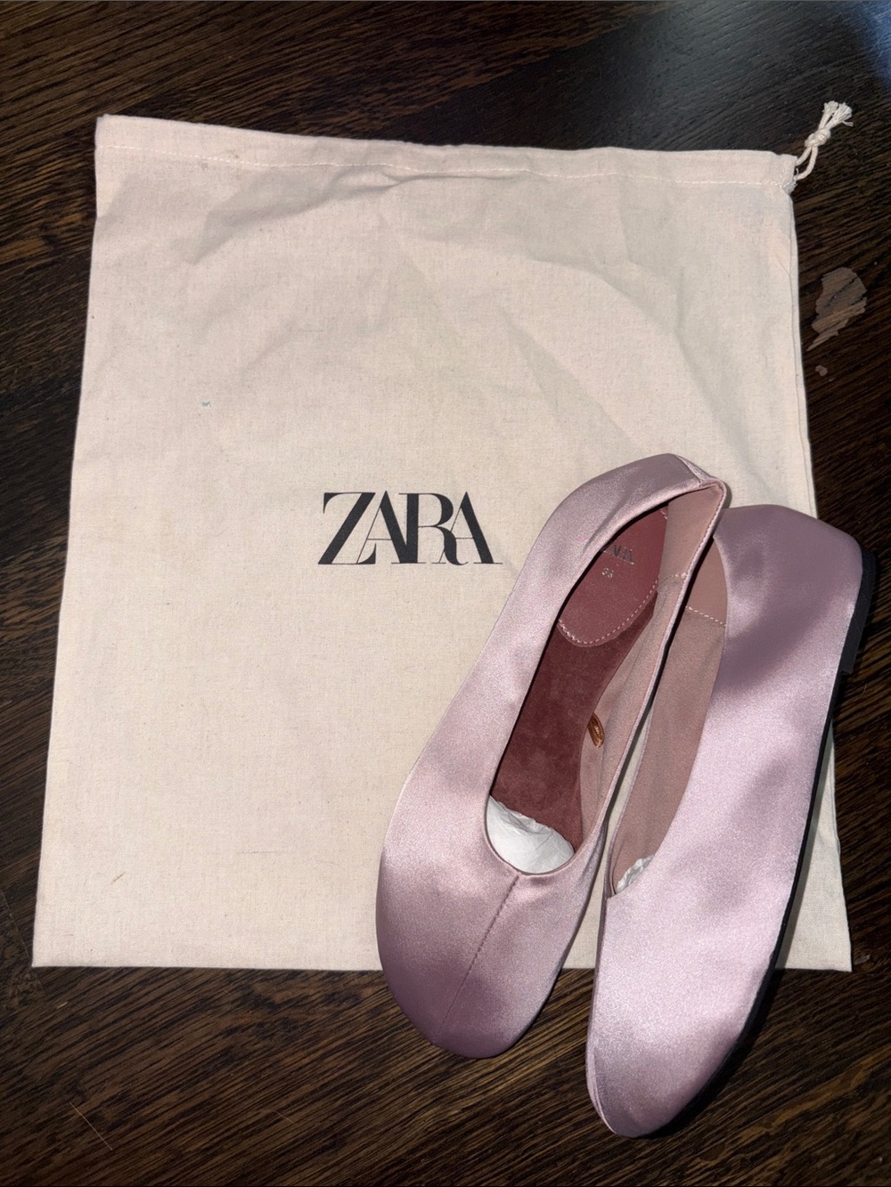 ZARA Satin Ballet Flats in Dusty Mauve